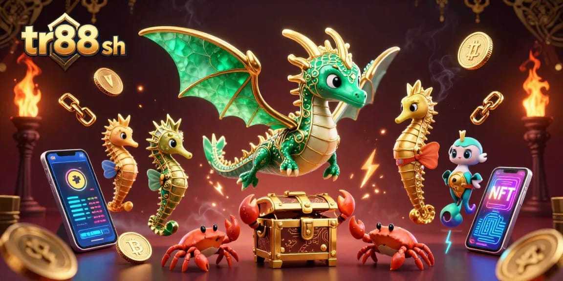 Experience excitement at tr88 sh with a treasure chest guarded by a leafy sea dragon and crypto elements.