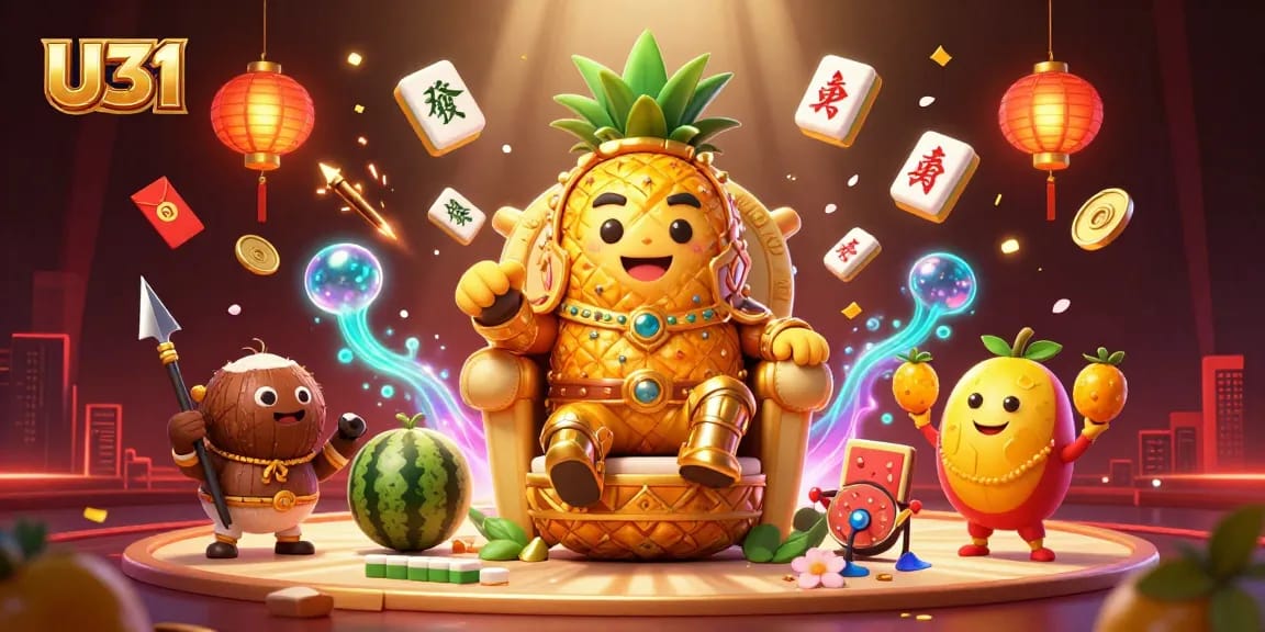 Experience excitement at U31 with a golden pineapple king in a vibrant casino setting