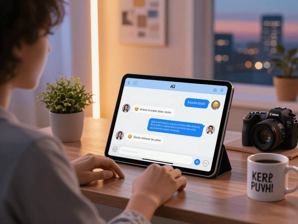 Engage in AI sex chat with a user-friendly interface in a cozy digital space.