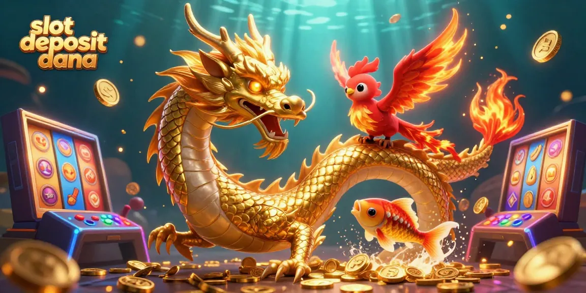 Experience thrilling gameplay with slot deposit dana in this vibrant 3D casino illustration featuring a dragon and phoenix.