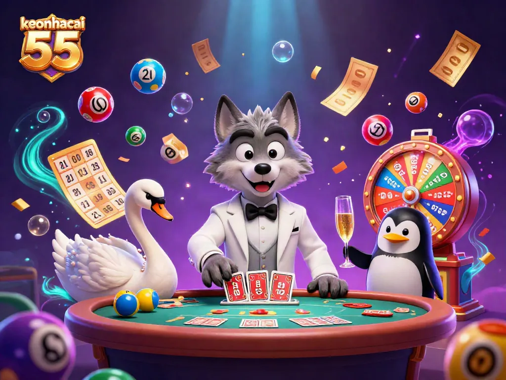 Engaging scene of keonhacai 55 with characters at a vibrant casino game table.