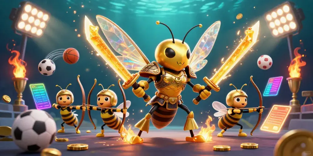 Engage with the excitement of sumseltoto through a dynamic gaming scene with sports elements and vibrant characters.