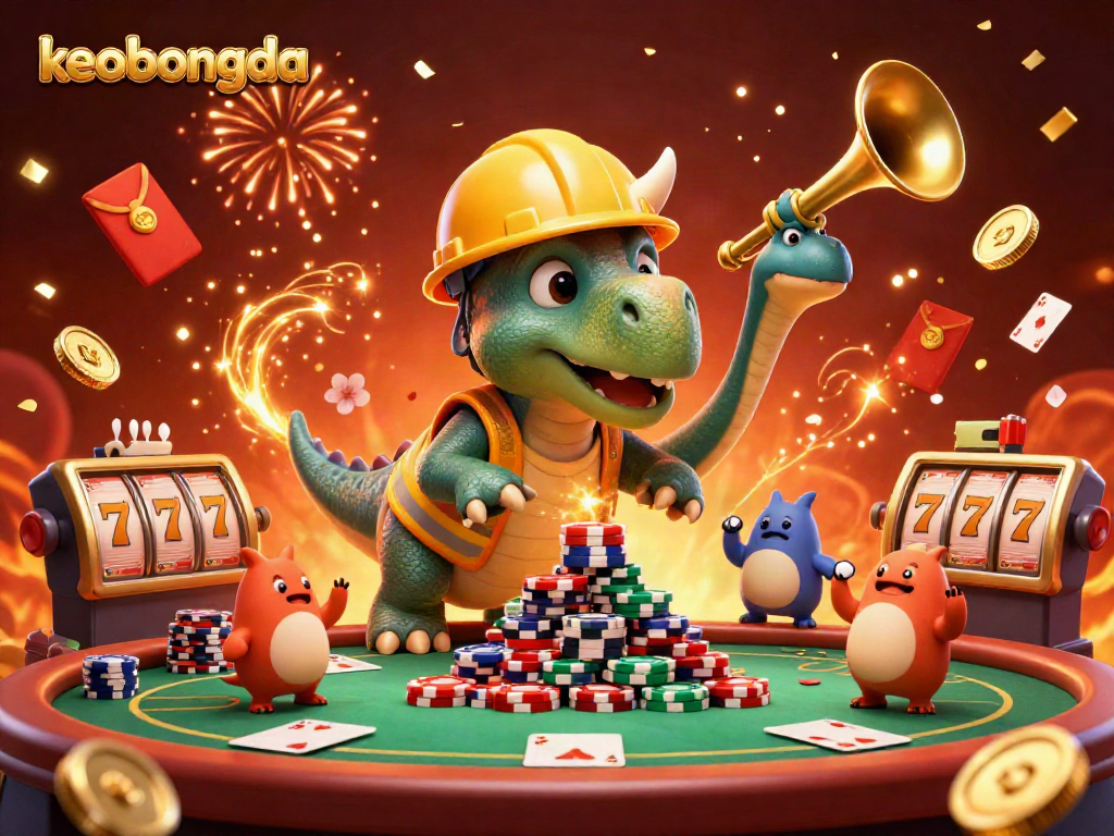 Experience keobongda's thrilling poker celebration with vibrant characters and festive elements.