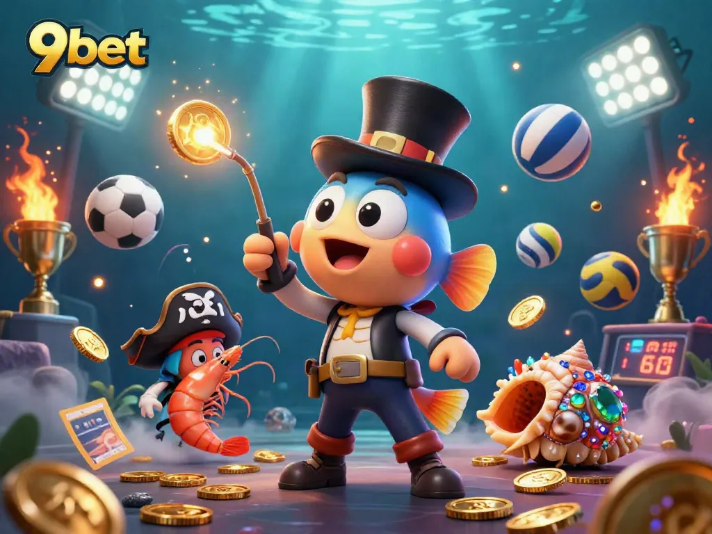 Engage with thrilling 9bet action in a colorful underwater casino adventure illustration.