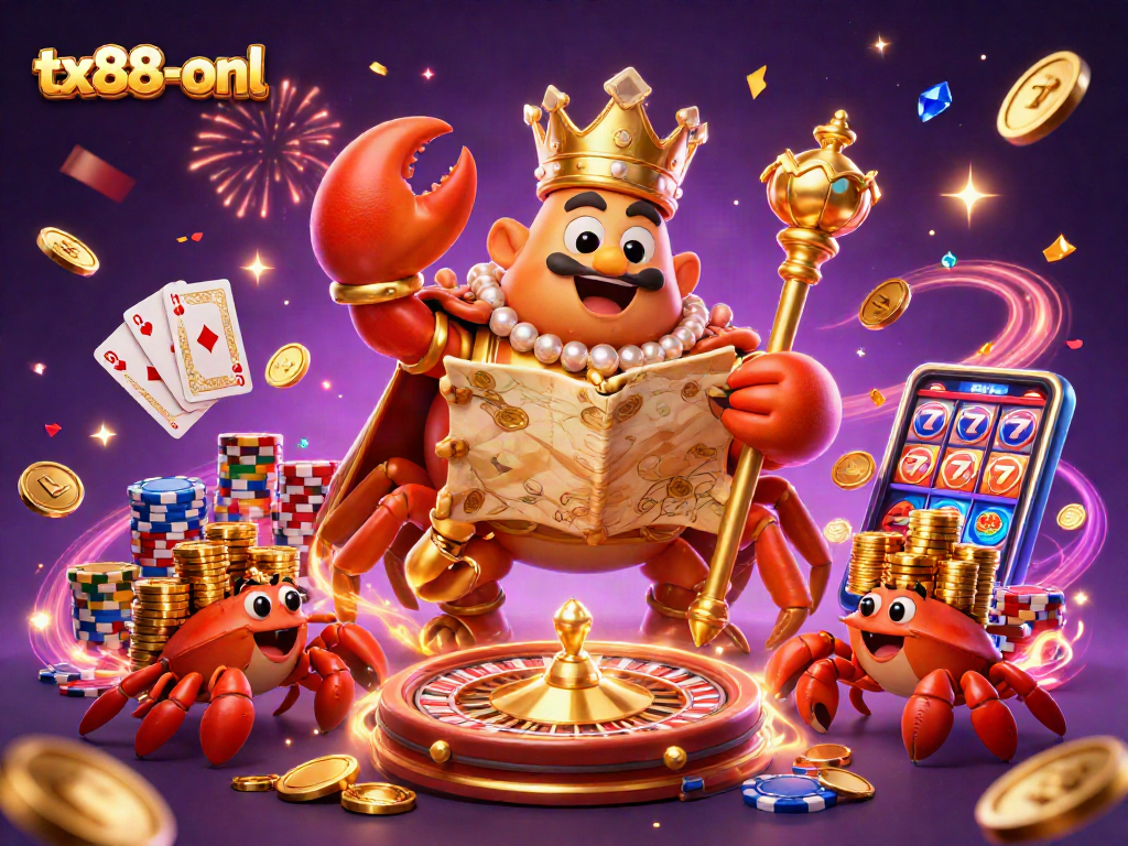 Engage with the tx88-onl casino experience featuring an emperor crab among riches and dynamic gaming elements.