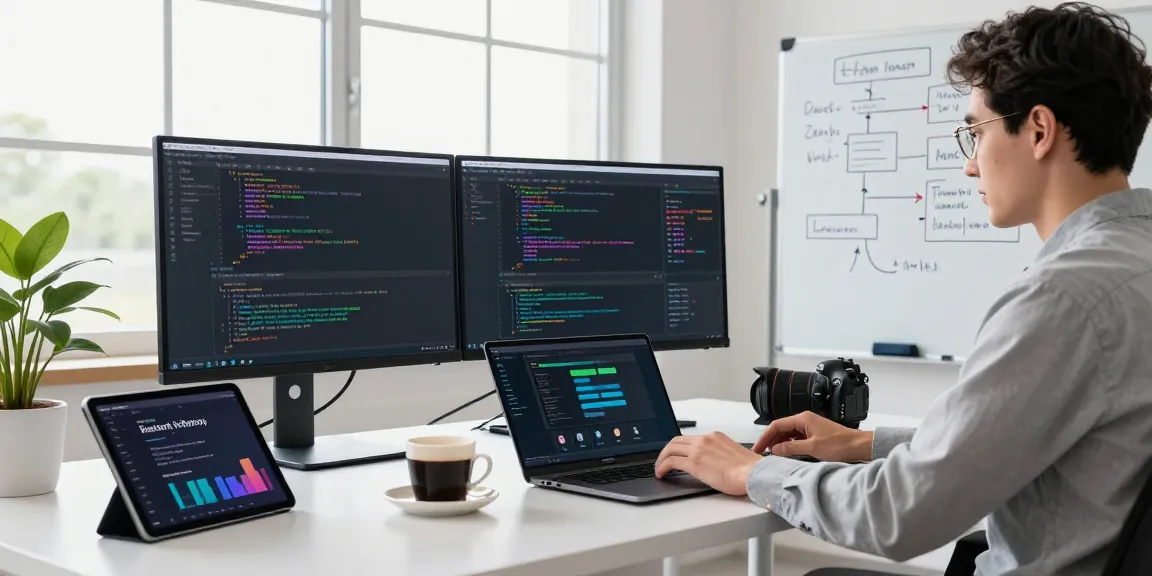 Developer working on instant indexing solutions in a bright modern workspace.