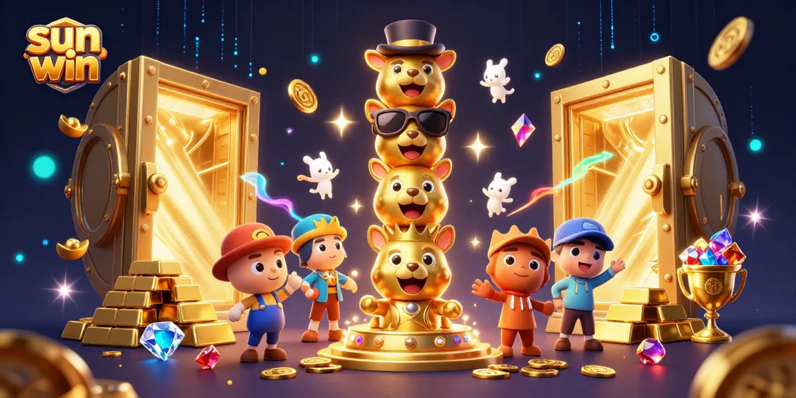 Experience the thrilling scene at sun win with golden treasures and vibrant casino elements.