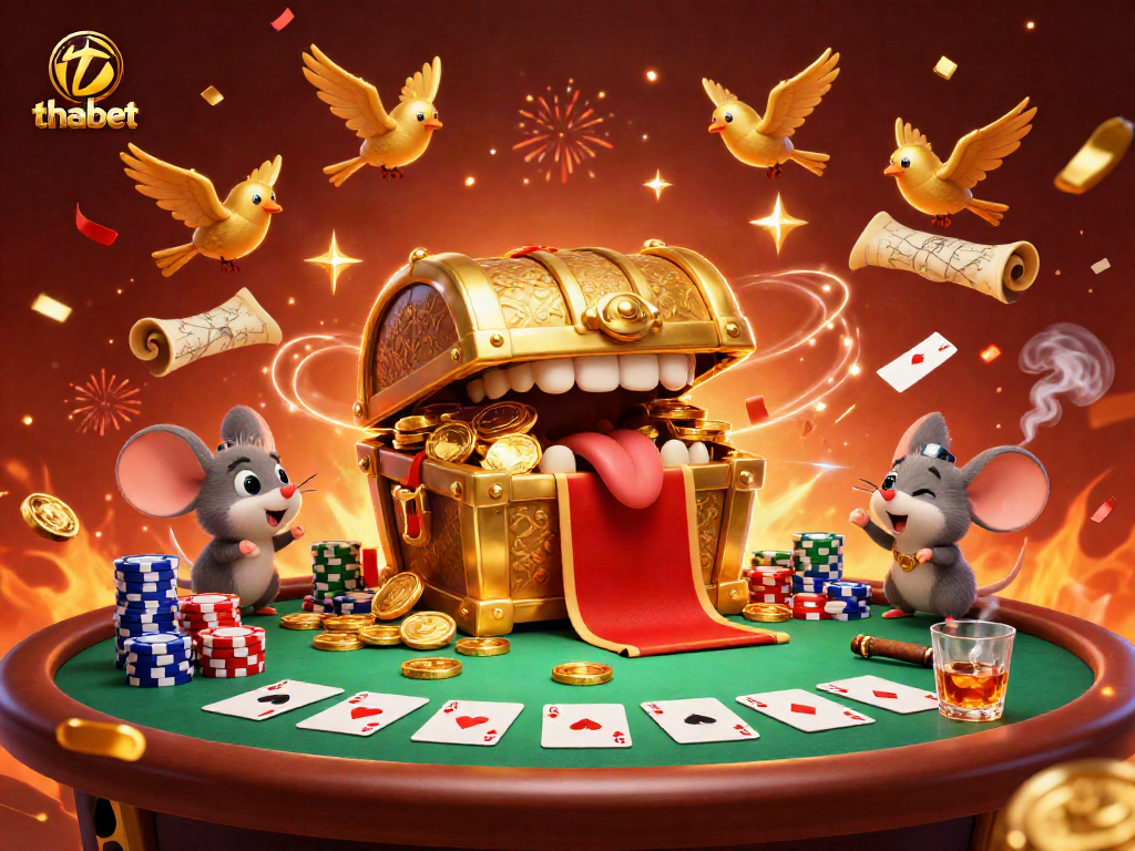 Experience winning thrills with thabet's vibrant casino adventure illustration, full of excitement and treasures.