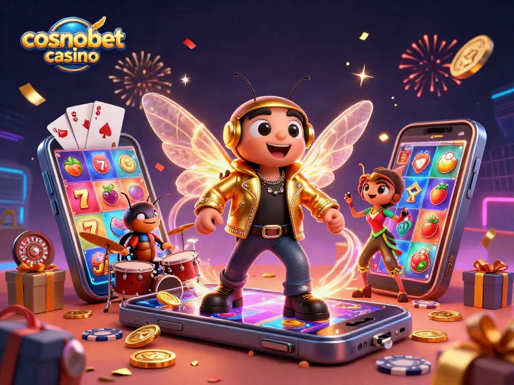 Experience the vibrant excitement at cosmobet casino with a cicada rock star and lively game elements.
