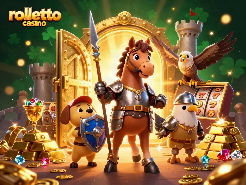 Experience the excitement of rolletto casino with medieval knights and treasure in a vibrant gaming scene.