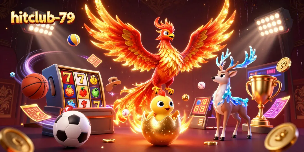 Experience thrilling gameplay with hitclub-79 as a vibrant phoenix and stag illuminate the casino realm.