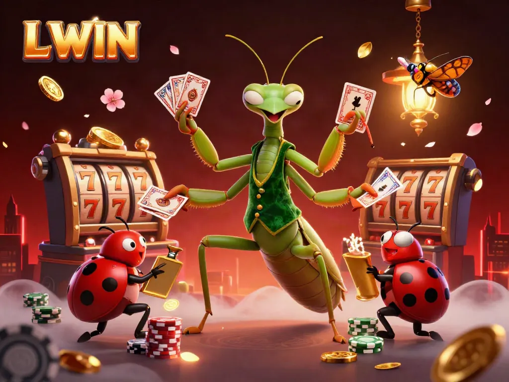 Engage in thrilling play at LL WIN, a vibrant casino scene with colorful characters and festive elements.
