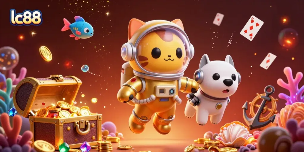 Engage with lc88 as astronauts navigate swirling casino treasures in a vivid cosmic adventure.
