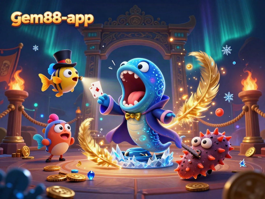 Experience the thrill of the gem88-app in this vibrant, dynamic casino-themed illustration.