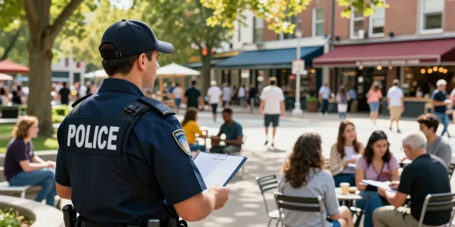 Local Security Services: Professional security guard ensuring community safety in a public park.