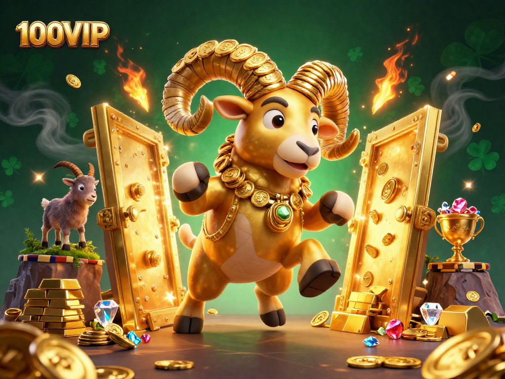 Engage in exciting gameplay at 100VIP with a vibrant scene of fortune and treasure.